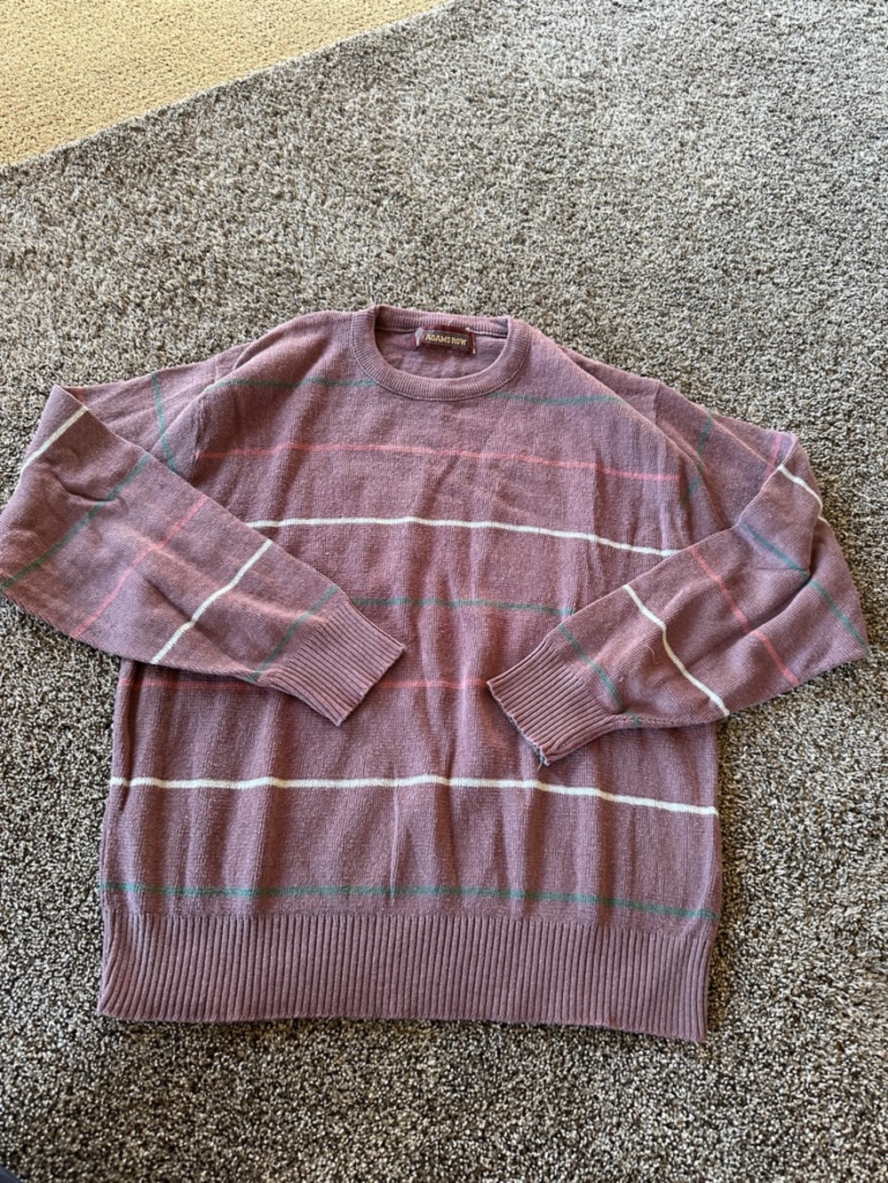 Adam’s Row Dusty Purple Stripe Crewneck Sweater Unisex Preppy Classic multico